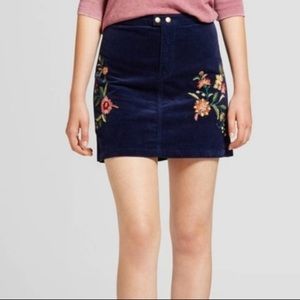 Mossimo Navy Blue with Flower Corduroy Skirt